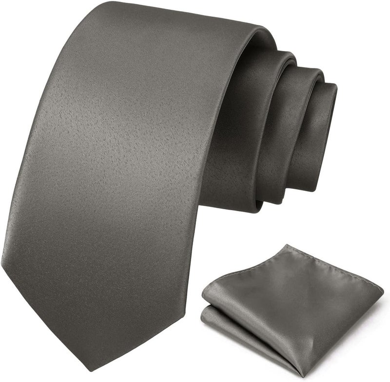 pensee Men's Tie Set Solid Pure Color 3.15" (8CM) Classic Formal Plain Necktie and Pocket Square Set For Men - Image 1